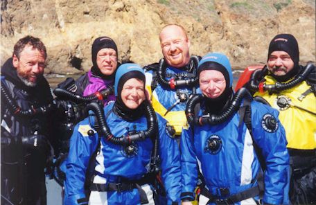 Dry suit divers with rebreathers